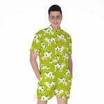 Cute Smiley Cow Pattern Print Men's Rompers