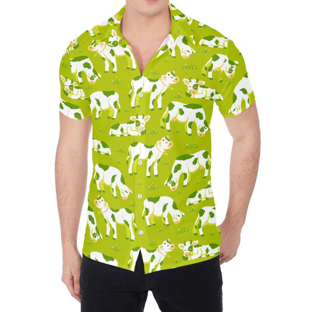 Cute Smiley Cow Pattern Print Men's Shirt