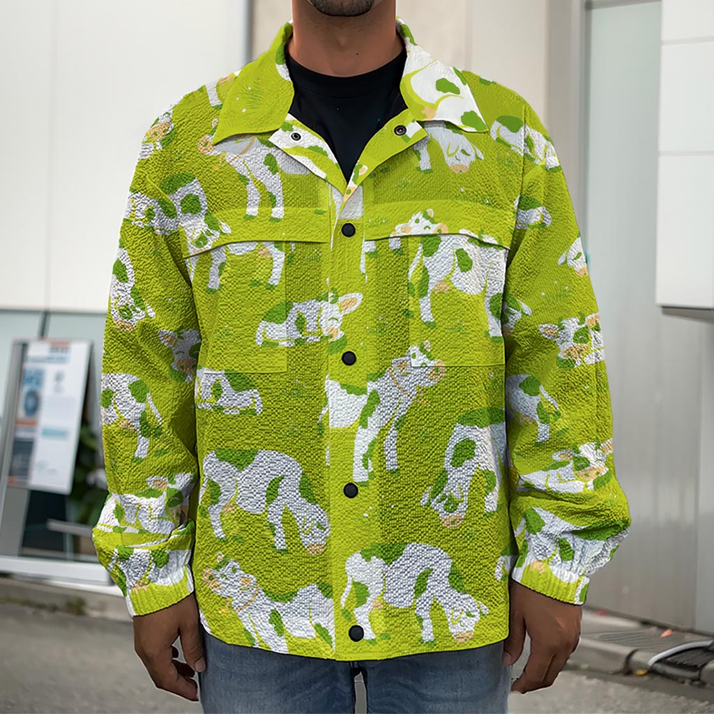 Cute Smiley Cow Pattern Print Men's Shirt Jacket