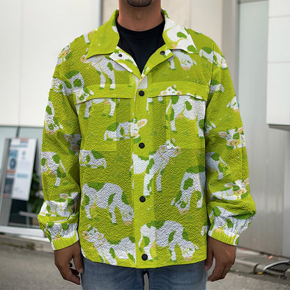Cute Smiley Cow Pattern Print Men's Shirt Jacket