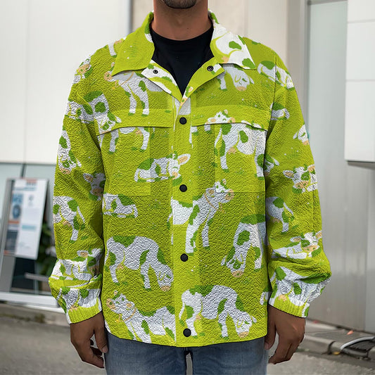 Cute Smiley Cow Pattern Print Men's Shirt Jacket
