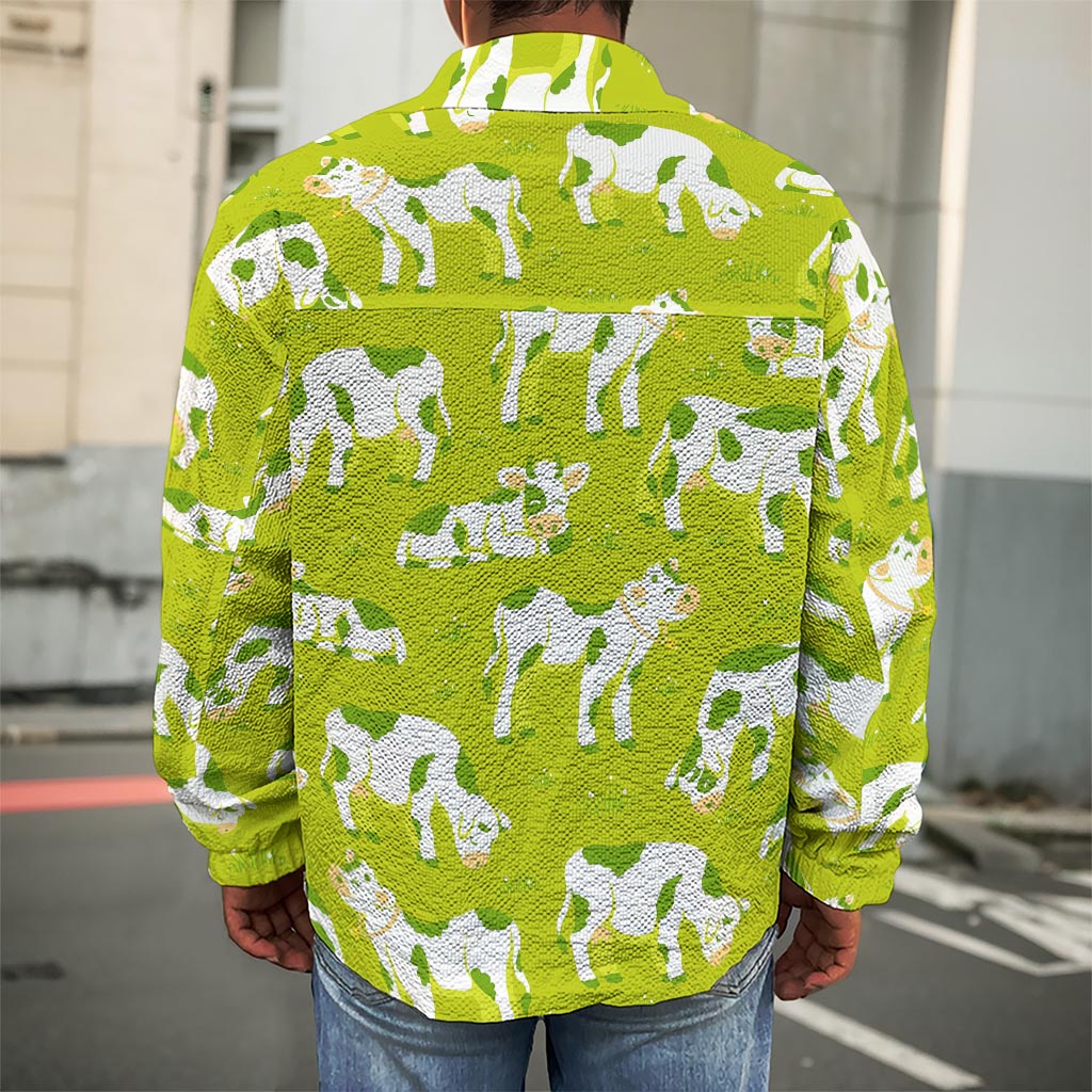Cute Smiley Cow Pattern Print Men's Shirt Jacket