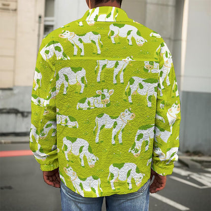 Cute Smiley Cow Pattern Print Men's Shirt Jacket