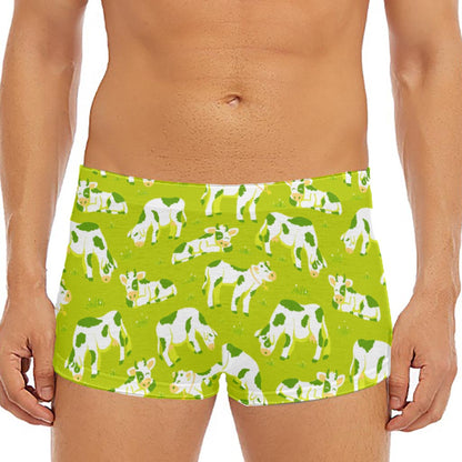 Cute Smiley Cow Pattern Print Men's Short Boxer Briefs