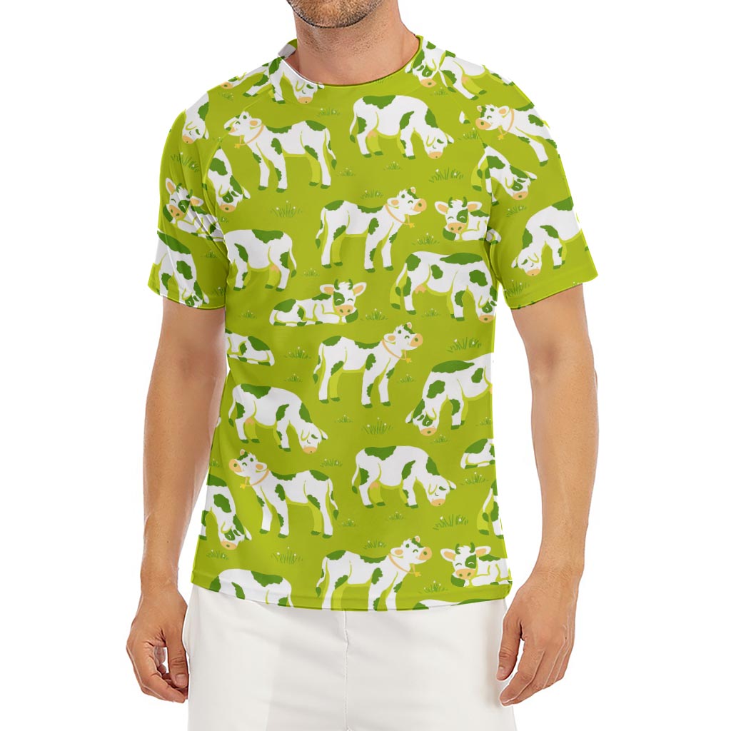 Cute Smiley Cow Pattern Print Men's Short Sleeve Rash Guard