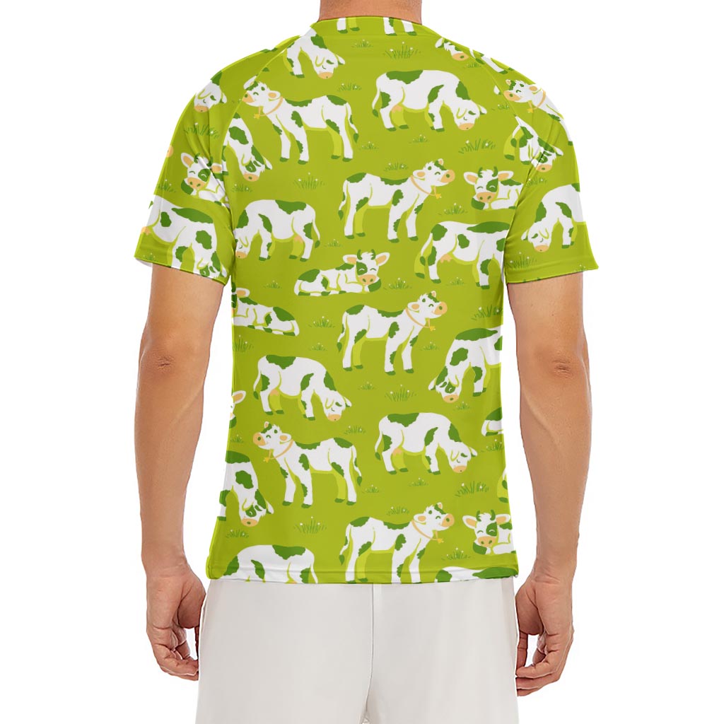 Cute Smiley Cow Pattern Print Men's Short Sleeve Rash Guard