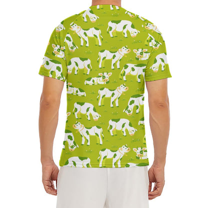 Cute Smiley Cow Pattern Print Men's Short Sleeve Rash Guard