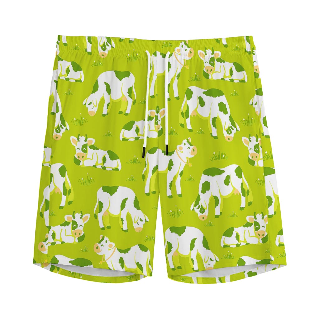 Cute Smiley Cow Pattern Print Men's Sports Shorts