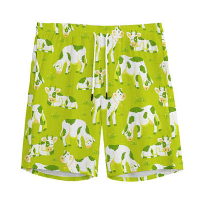 Cute Smiley Cow Pattern Print Men's Sports Shorts
