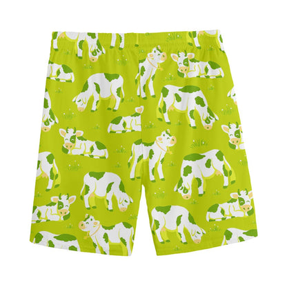 Cute Smiley Cow Pattern Print Men's Sports Shorts