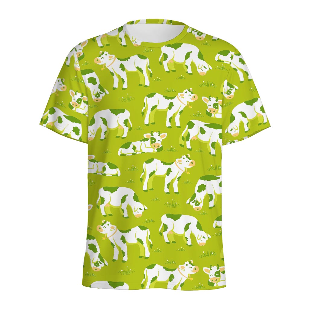 Cute Smiley Cow Pattern Print Men's Sports T-Shirt