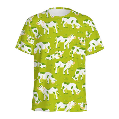 Cute Smiley Cow Pattern Print Men's Sports T-Shirt