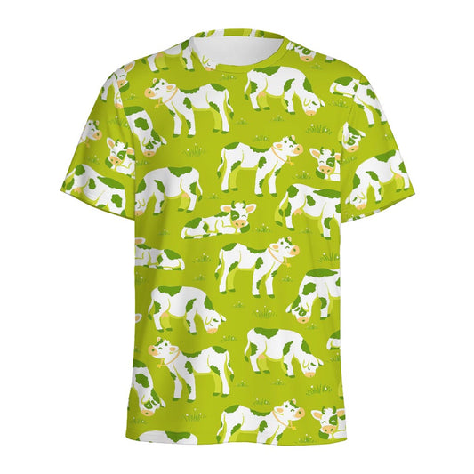 Cute Smiley Cow Pattern Print Men's Sports T-Shirt