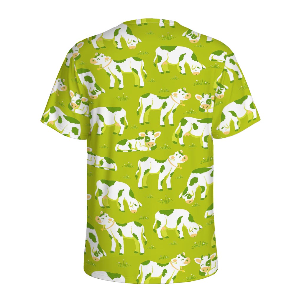 Cute Smiley Cow Pattern Print Men's Sports T-Shirt