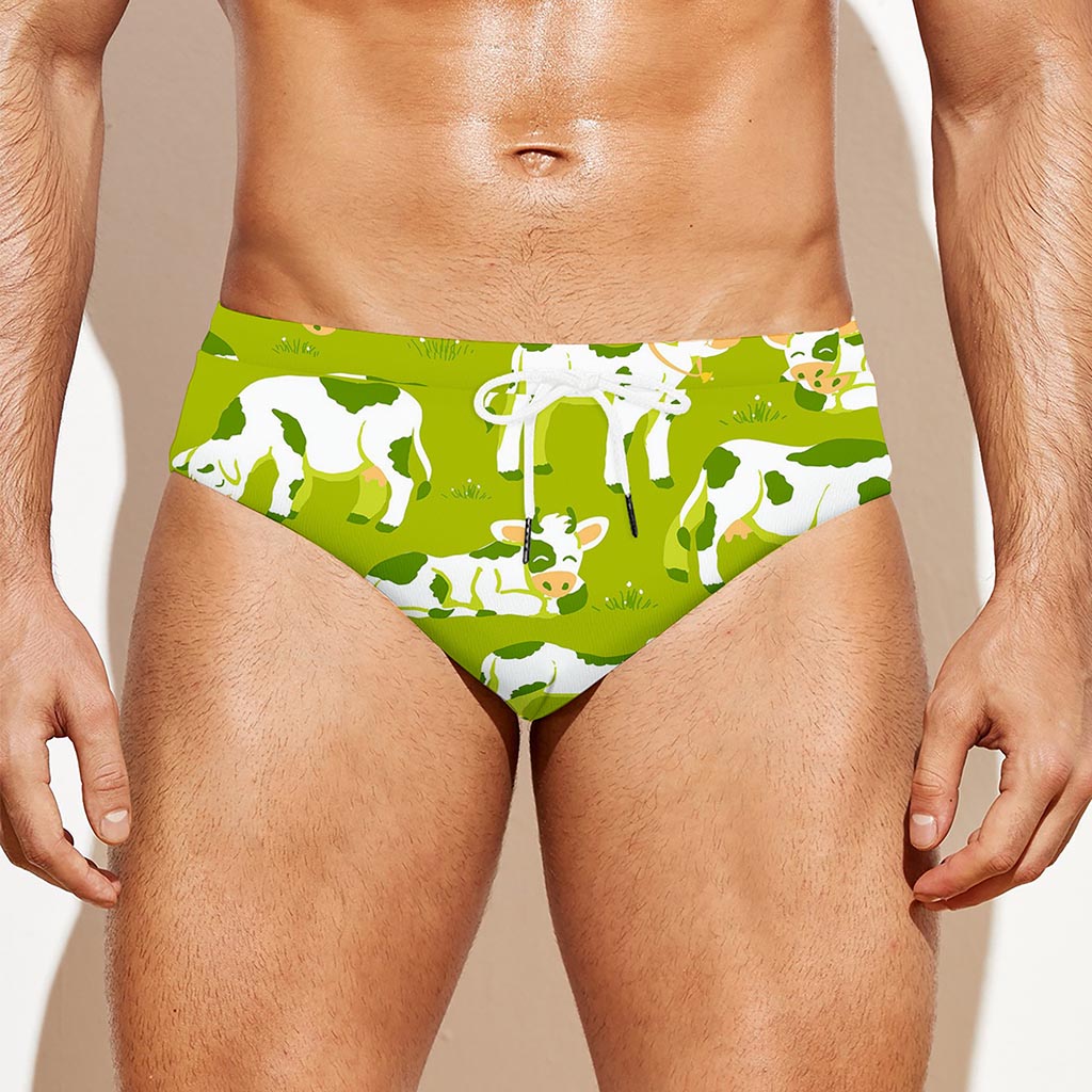 Cute Smiley Cow Pattern Print Men's Swim Briefs