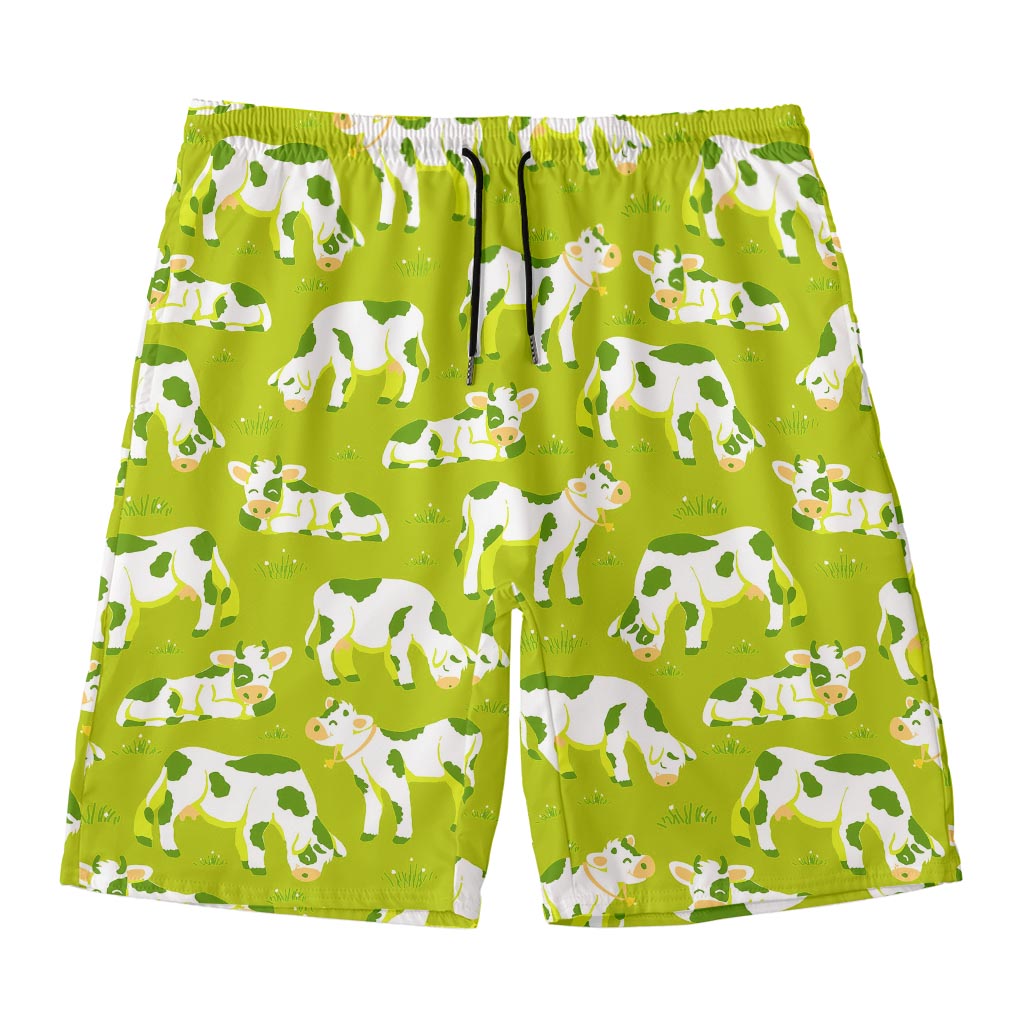 Cute Smiley Cow Pattern Print Men's Swim Trunks
