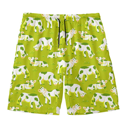Cute Smiley Cow Pattern Print Men's Swim Trunks