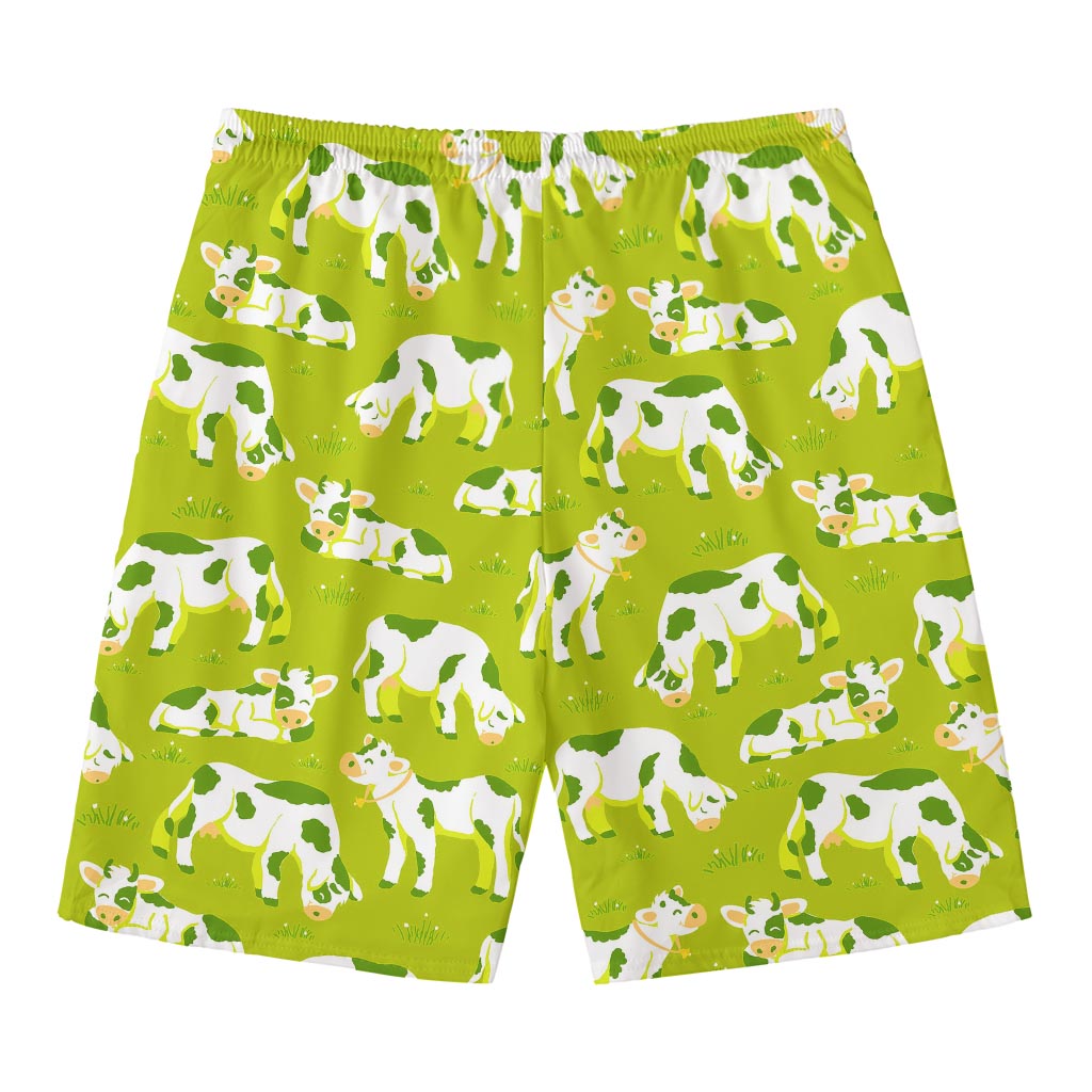 Cute Smiley Cow Pattern Print Men's Swim Trunks