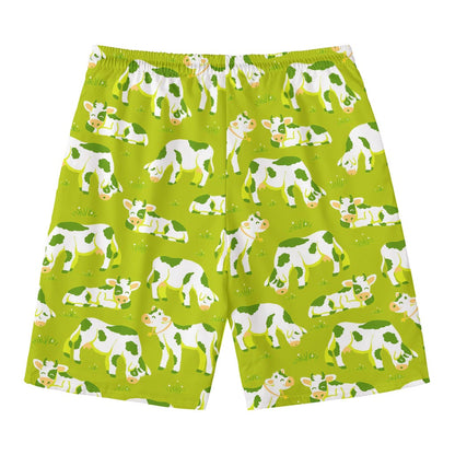Cute Smiley Cow Pattern Print Men's Swim Trunks