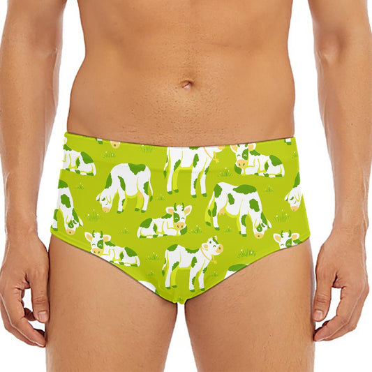 Cute Smiley Cow Pattern Print Men's Triangle Swim Briefs