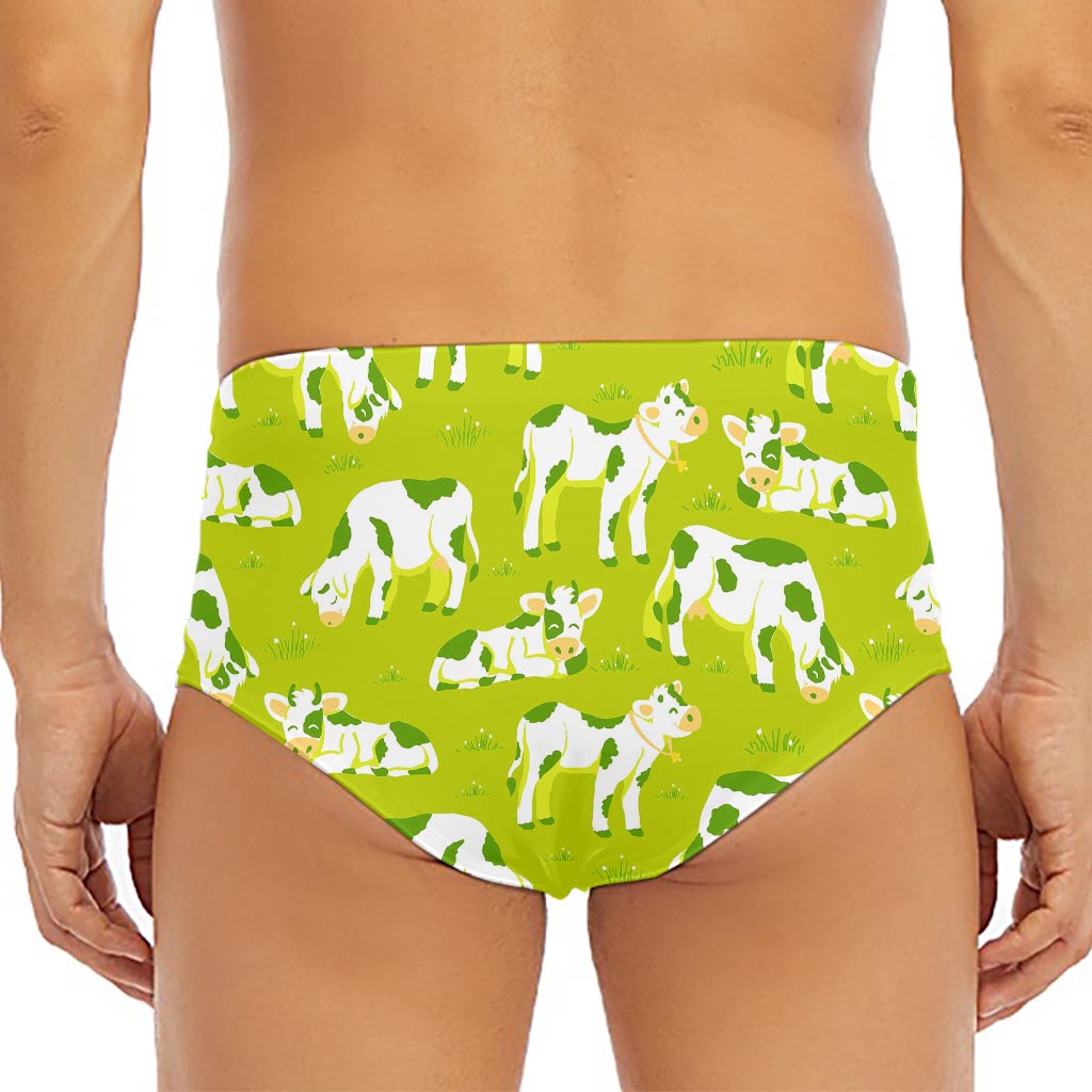 Cute Smiley Cow Pattern Print Men's Triangle Swim Briefs