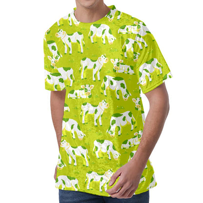 Cute Smiley Cow Pattern Print Men's Velvet T-Shirt