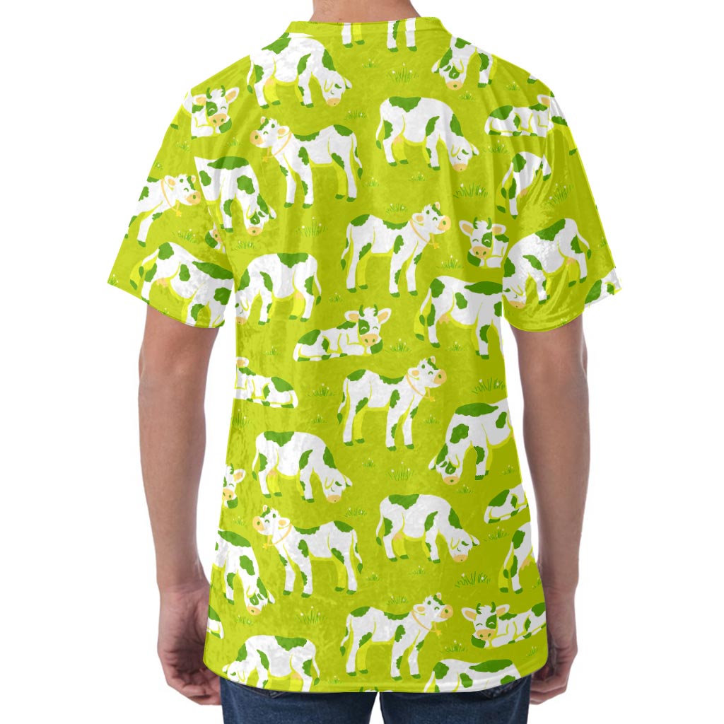 Cute Smiley Cow Pattern Print Men's Velvet T-Shirt