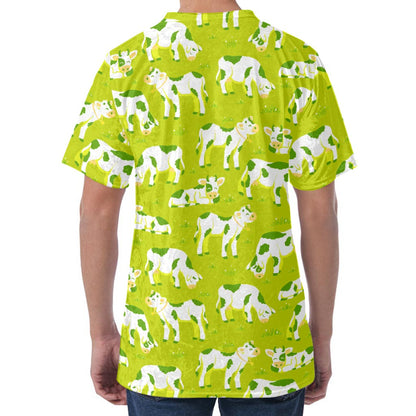 Cute Smiley Cow Pattern Print Men's Velvet T-Shirt