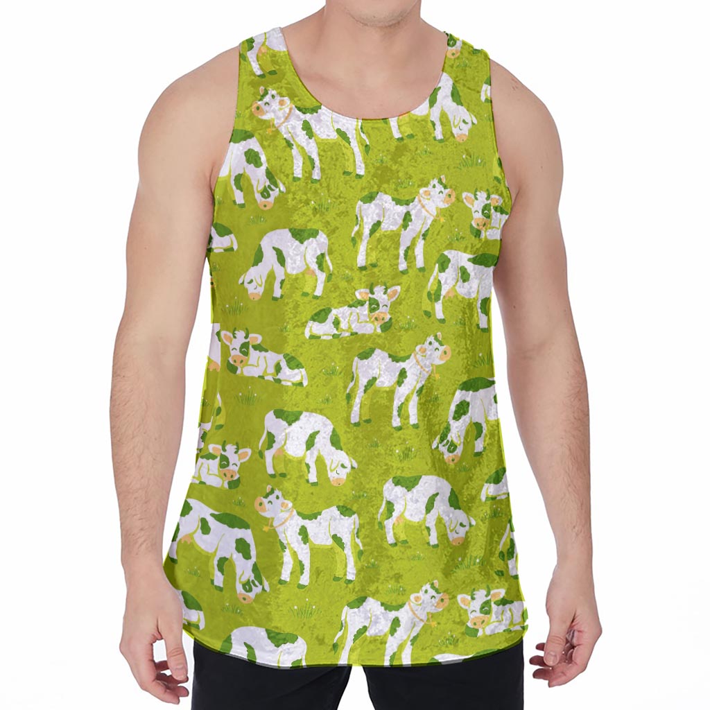 Cute Smiley Cow Pattern Print Men's Velvet Tank Top