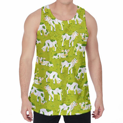 Cute Smiley Cow Pattern Print Men's Velvet Tank Top