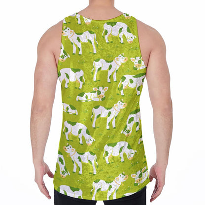Cute Smiley Cow Pattern Print Men's Velvet Tank Top