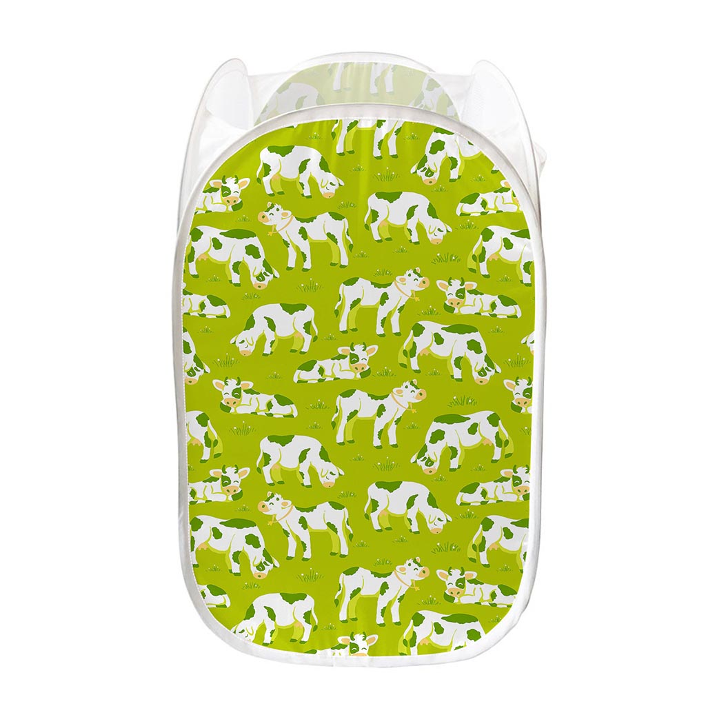 Cute Smiley Cow Pattern Print Mesh Laundry Hamper