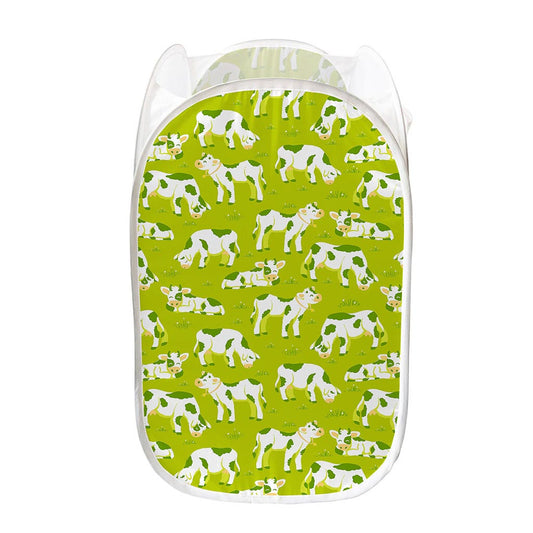 Cute Smiley Cow Pattern Print Mesh Laundry Hamper