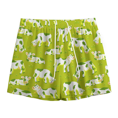 Cute Smiley Cow Pattern Print Mesh Shorts