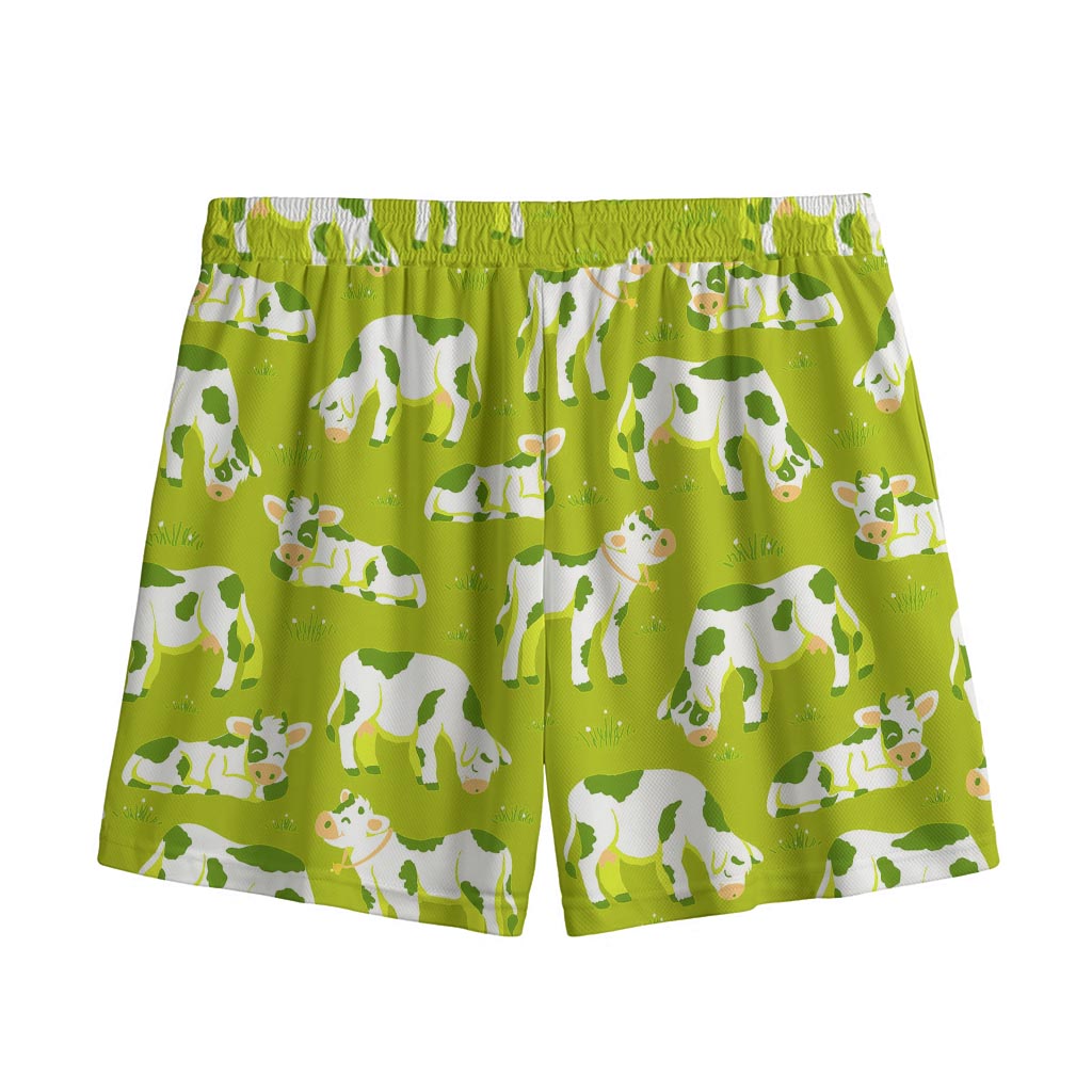 Cute Smiley Cow Pattern Print Mesh Shorts