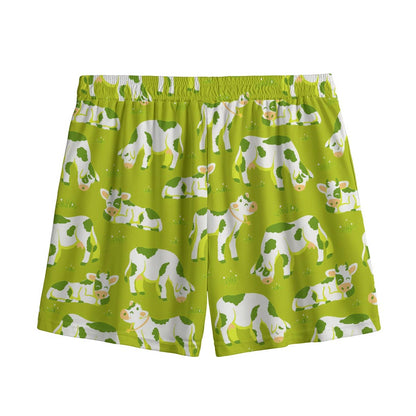 Cute Smiley Cow Pattern Print Mesh Shorts