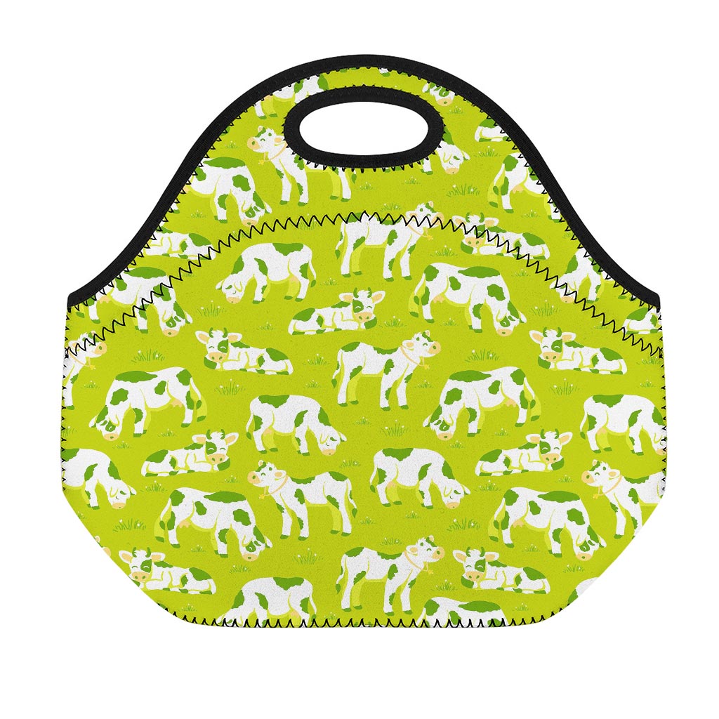 Cute Smiley Cow Pattern Print Neoprene Lunch Bag