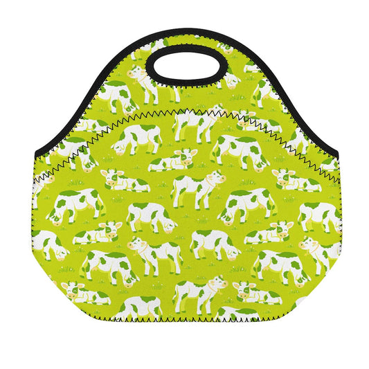 Cute Smiley Cow Pattern Print Neoprene Lunch Bag