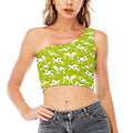 Cute Smiley Cow Pattern Print One Shoulder Crop Top