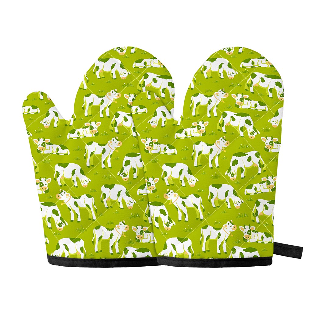 Cute Smiley Cow Pattern Print Oven Mitts