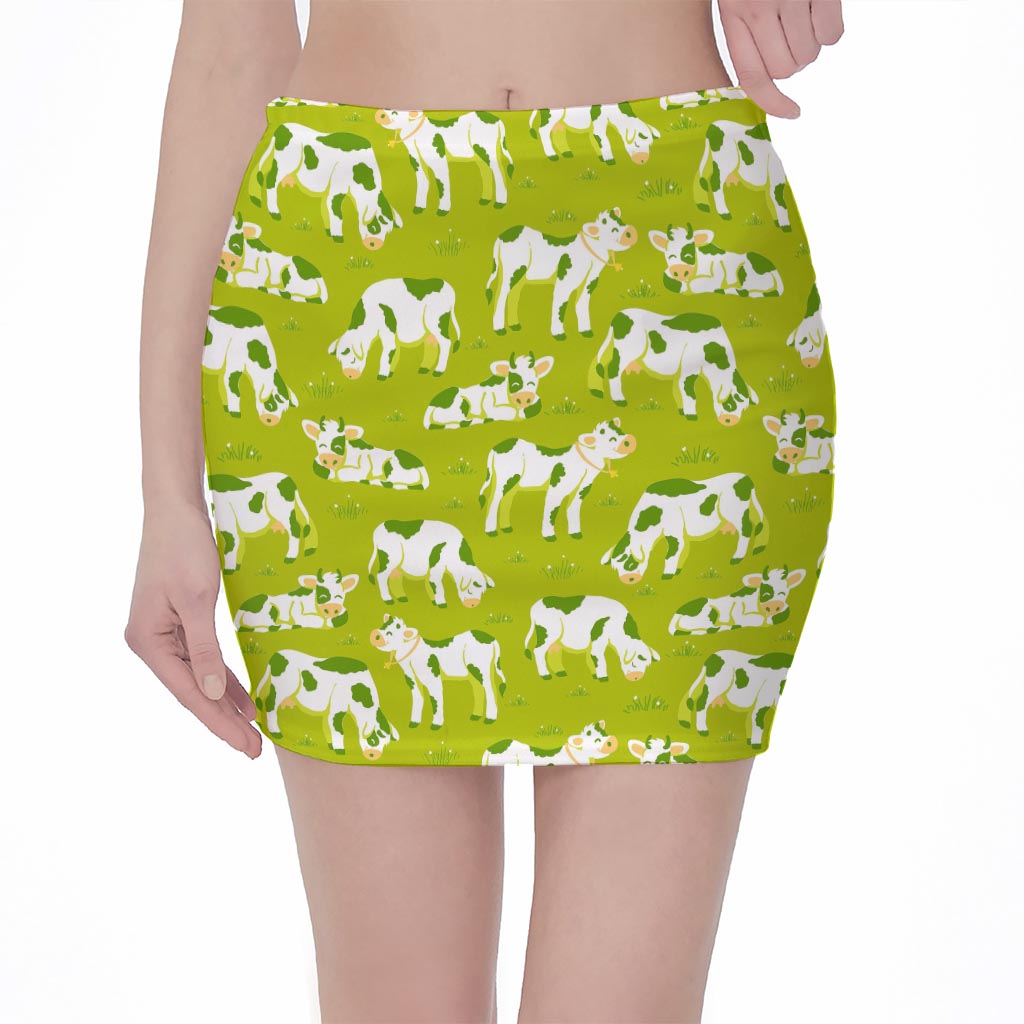 Cute Smiley Cow Pattern Print Pencil Mini Skirt