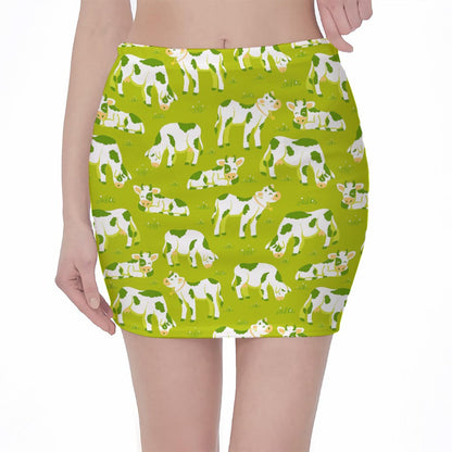 Cute Smiley Cow Pattern Print Pencil Mini Skirt