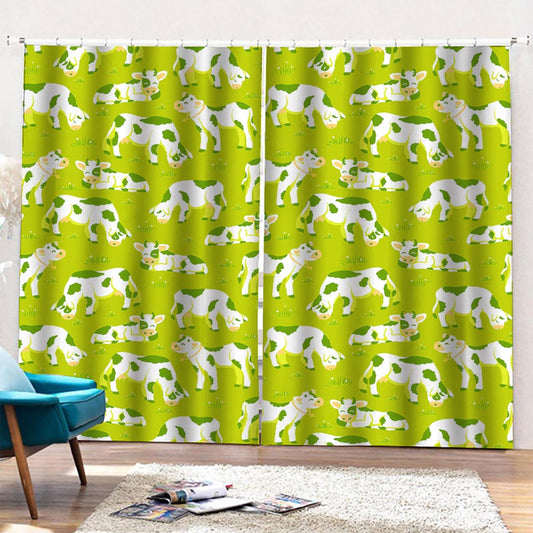 Cute Smiley Cow Pattern Print Pencil Pleat Curtains