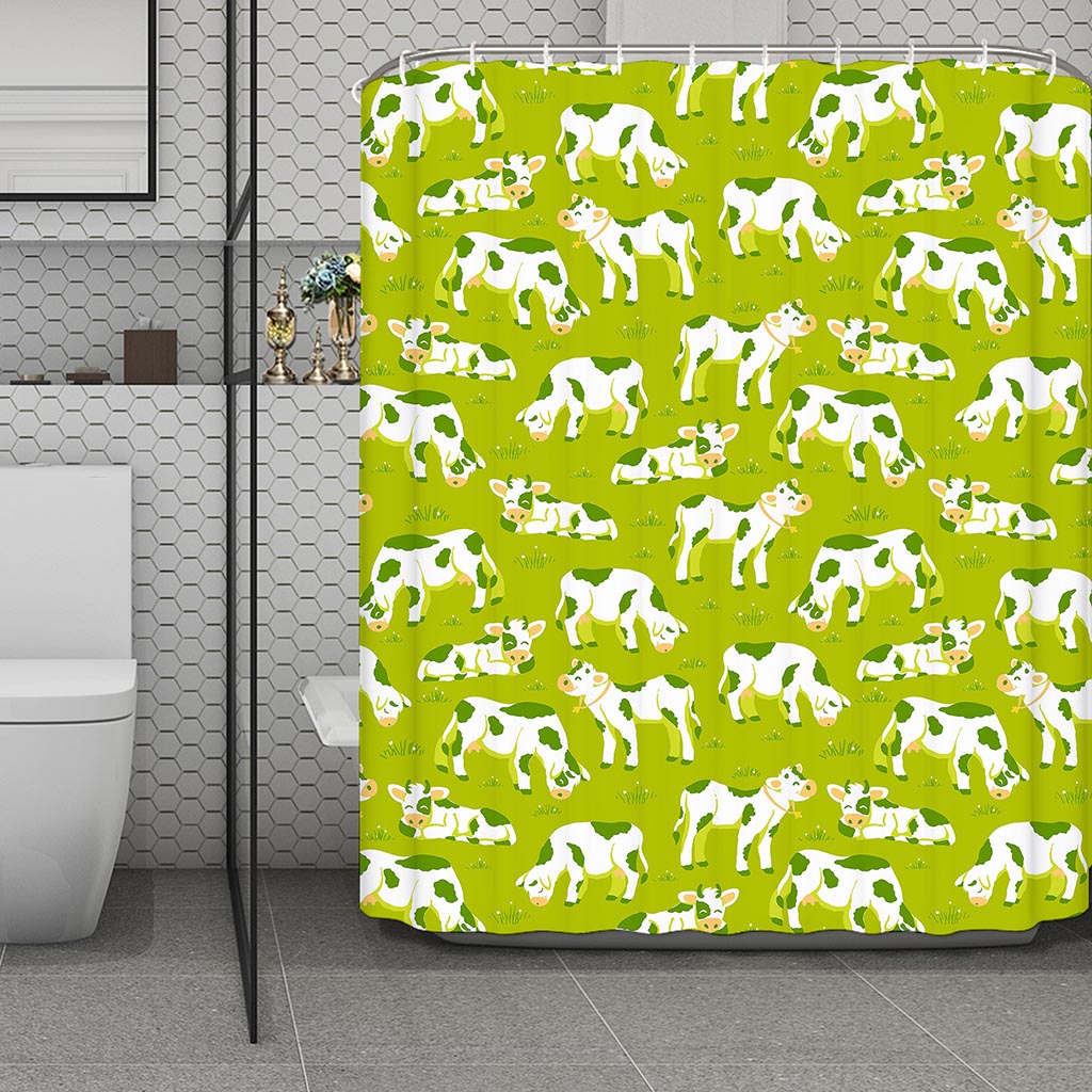 Cute Smiley Cow Pattern Print Polyester Shower Curtain