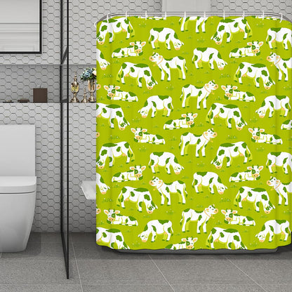 Cute Smiley Cow Pattern Print Polyester Shower Curtain