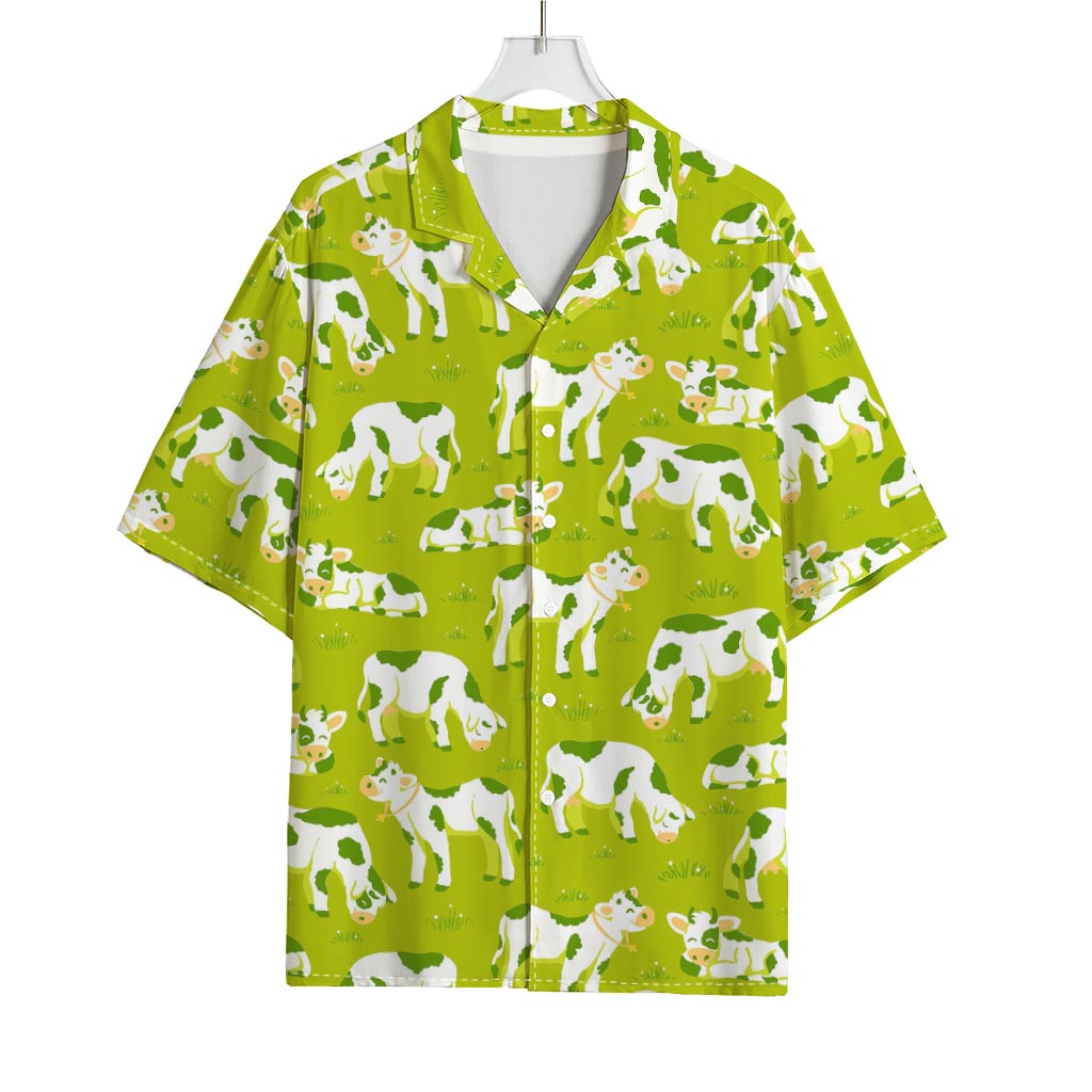 Cute Smiley Cow Pattern Print Rayon Hawaiian Shirt