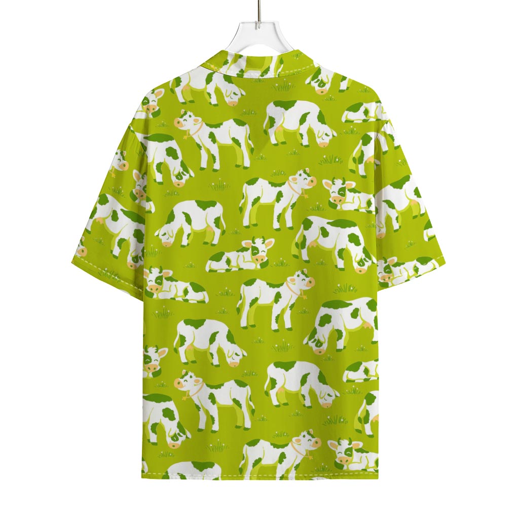 Cute Smiley Cow Pattern Print Rayon Hawaiian Shirt