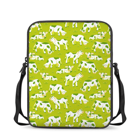 Cute Smiley Cow Pattern Print Rectangular Crossbody Bag