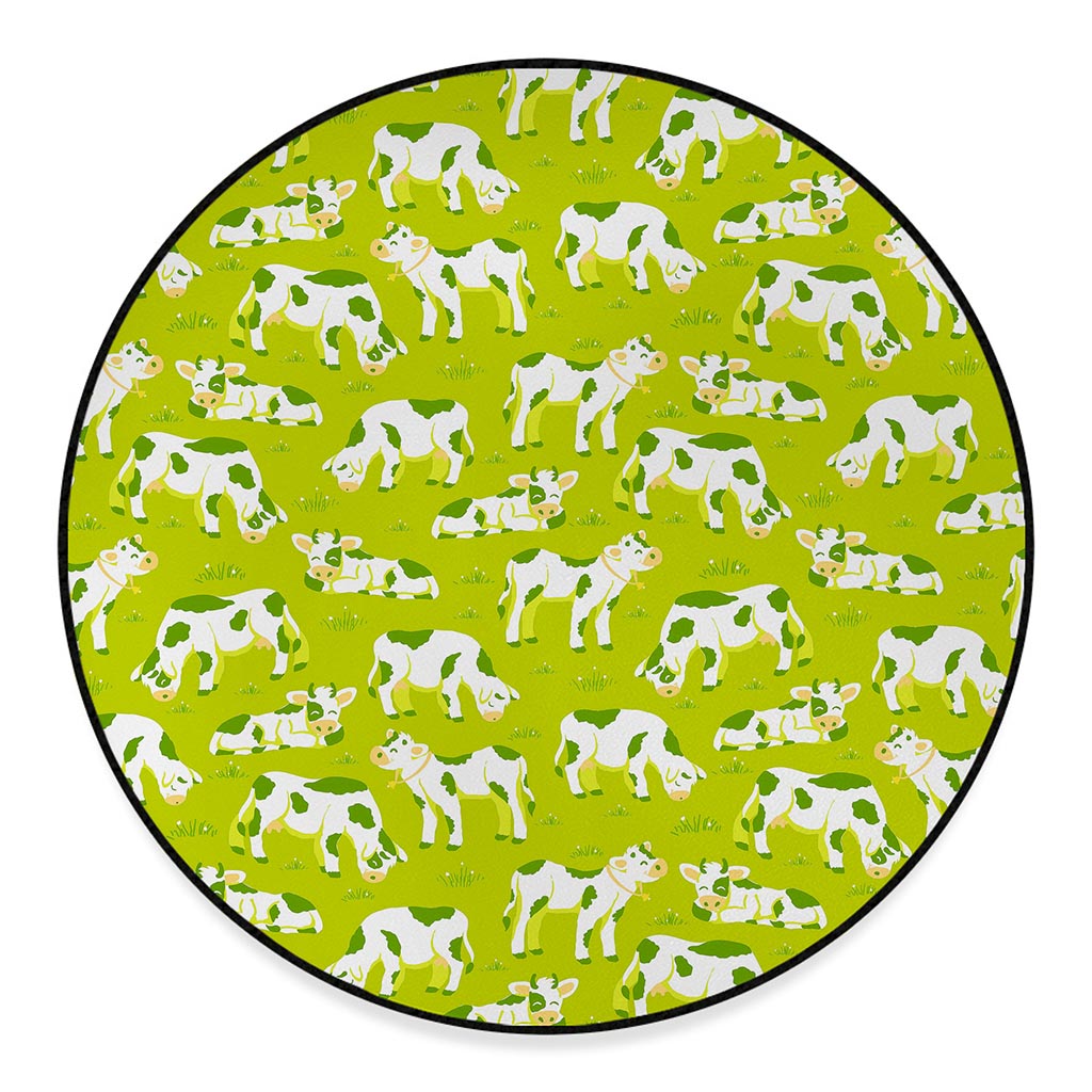 Cute Smiley Cow Pattern Print Round Floor Mat