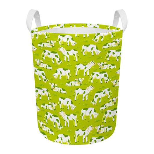 Cute Smiley Cow Pattern Print Round Laundry Basket